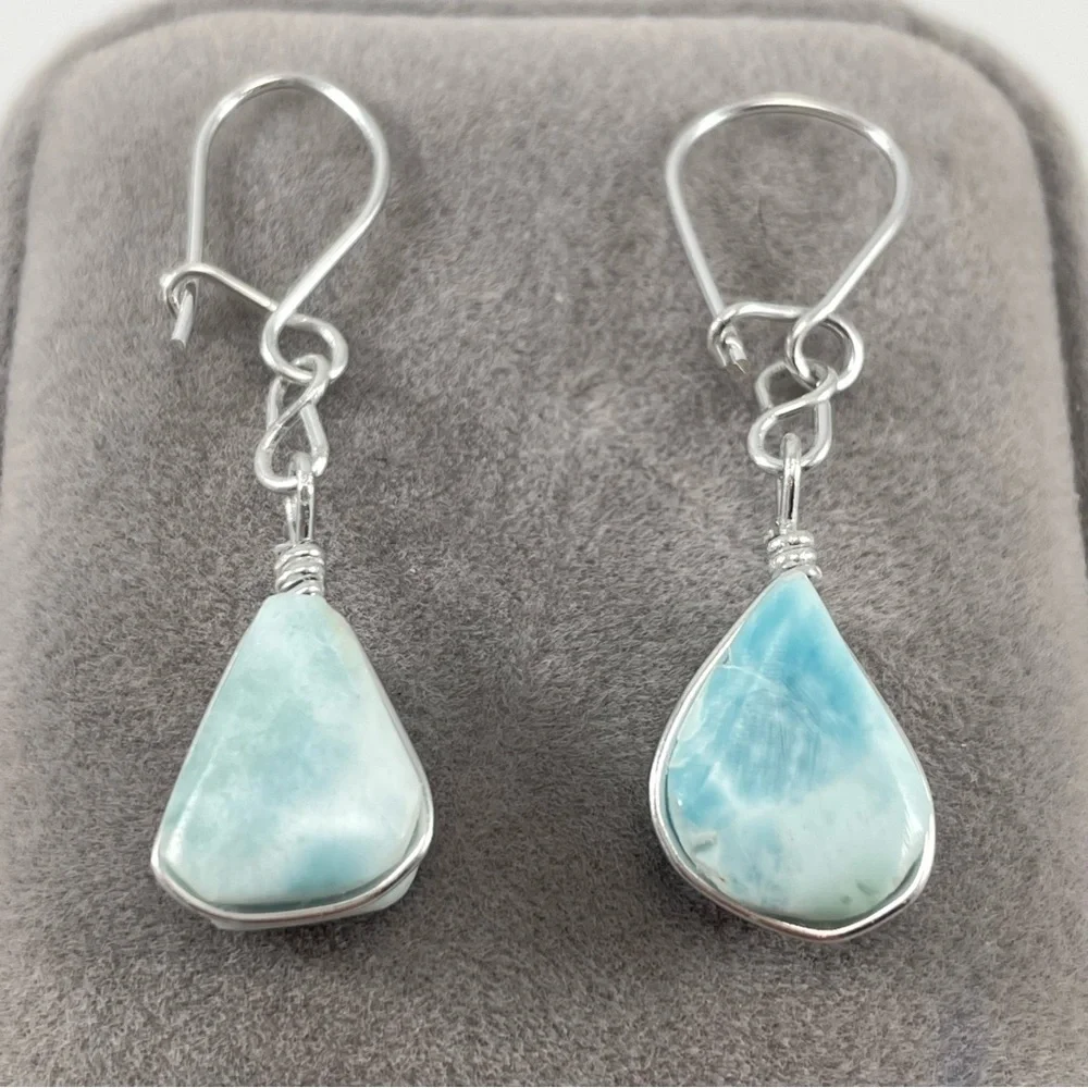 Unmarked Sterling Silver Blue Larimar Stone Pendant Necklace Earring Set